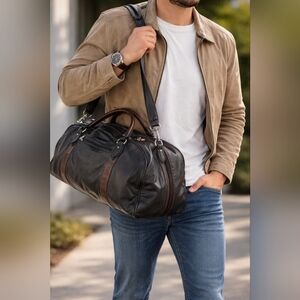 Vintage 90s Derek Alexander Leather Duffle Bag Black Brown Weekender Travel Bag